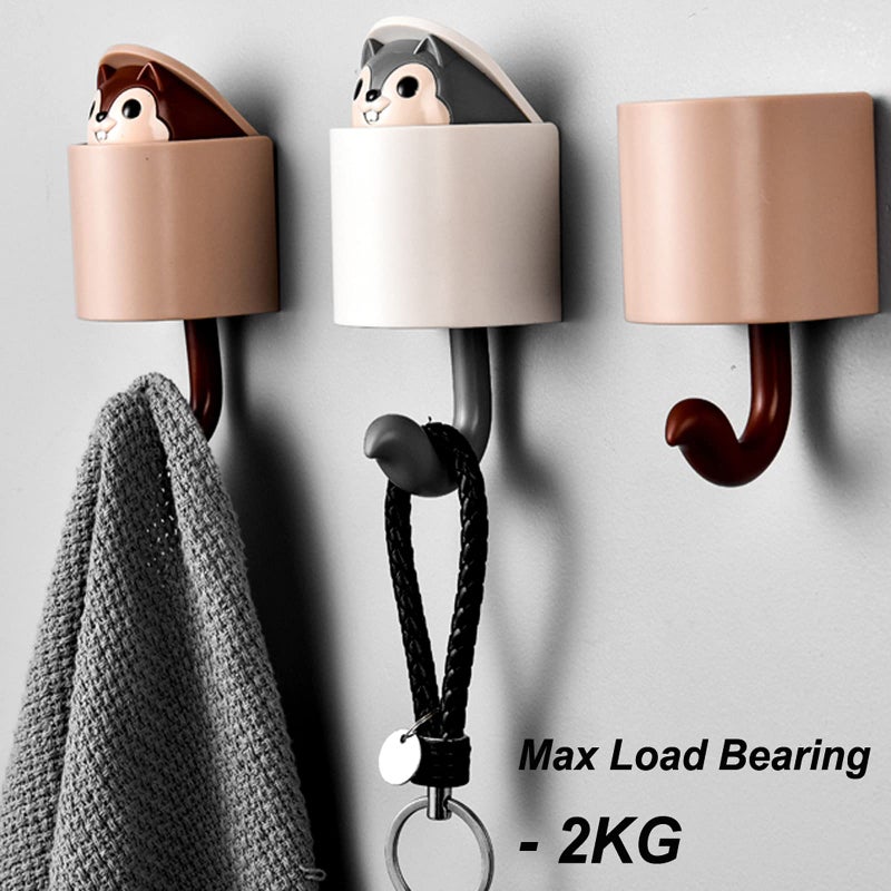 Maydahui 4 PCS Squirrel Shaped Adhesive Wall Hook Cute Cartoon Animal Wall Hooks Brown Gray for Living Room Bedroom Home Decoration - Image 4